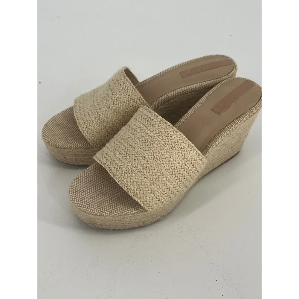 Copper Key Woven Espadrille Wedge Platform Slide Sandals Women 8 Cream Hamptons‎